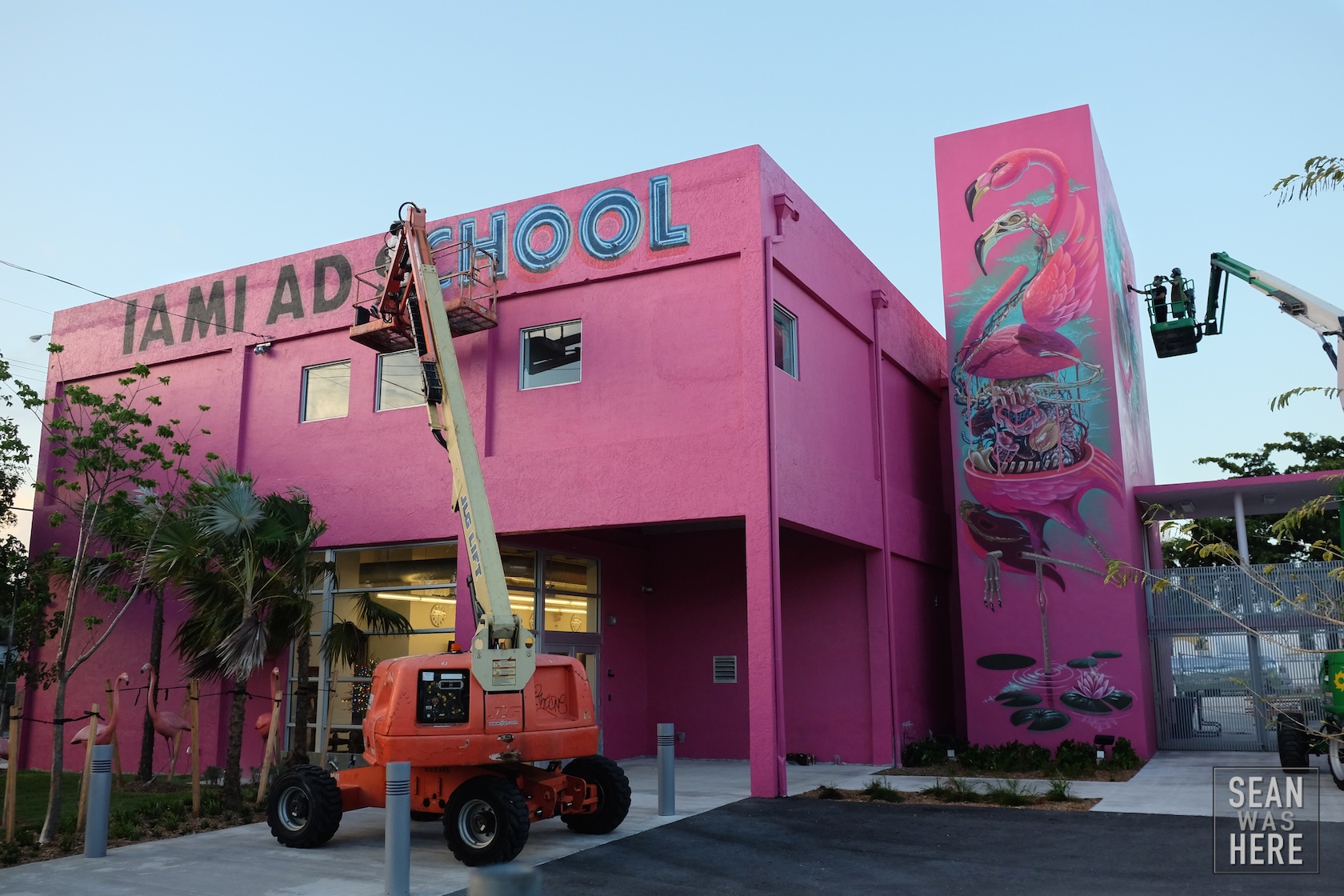 Five8 (left) and Nychos painting up the new Miami Ad School location in Wynwood (having moved from South Beach). Wynwood Miami